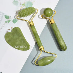 Natural Jade Roller & Gua Sha Facial Massage Set