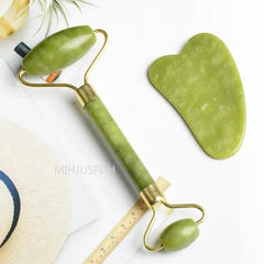 Natural Jade Roller & Gua Sha Facial Massage Set