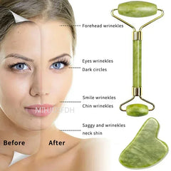 Natural Jade Roller & Gua Sha Facial Massage Set