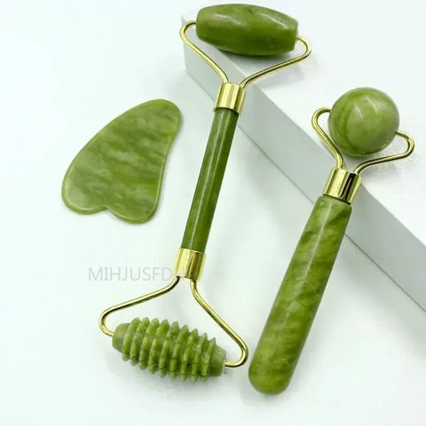 Natural Jade Roller & Gua Sha Facial Massage Set